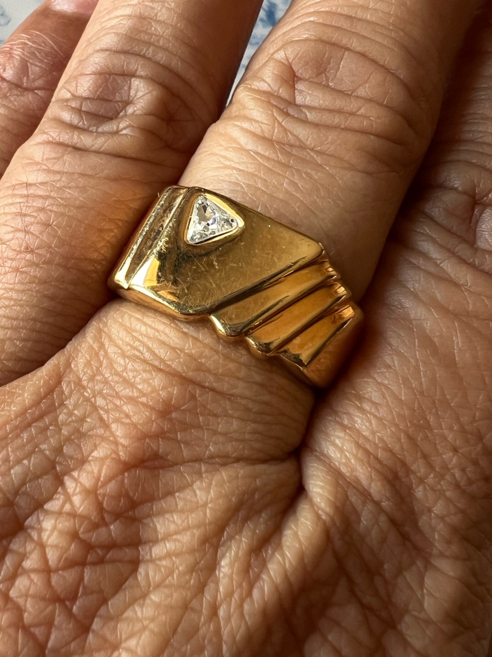 Mens Ring Size 9.5 Gold Tone Geometric CZ Statement Ring #953
